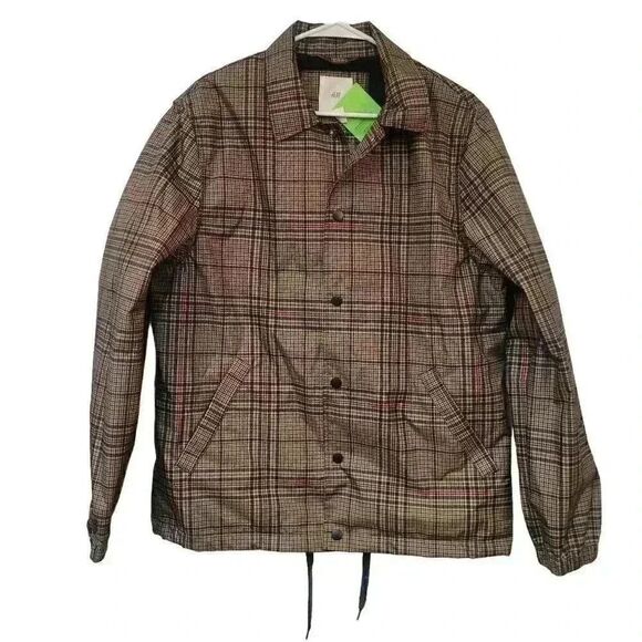 H&M Men's Beige/Black Plaid Windbreaker NEW - Picture 3 of 14
